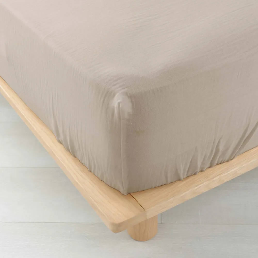 Drap Housse en gaze de coton (160x200 cm - Sable)>Douceur D'Intérieur Online