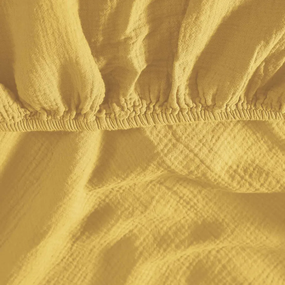 Drap housse en gaze de coton bonnet 30 cm Miel 80x200 cm LOFT>Sensei Maison Clearance
