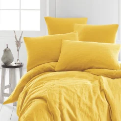 Drap housse en gaze de coton bonnet 30 cm Miel 80x200 cm LOFT><noscript><img width=