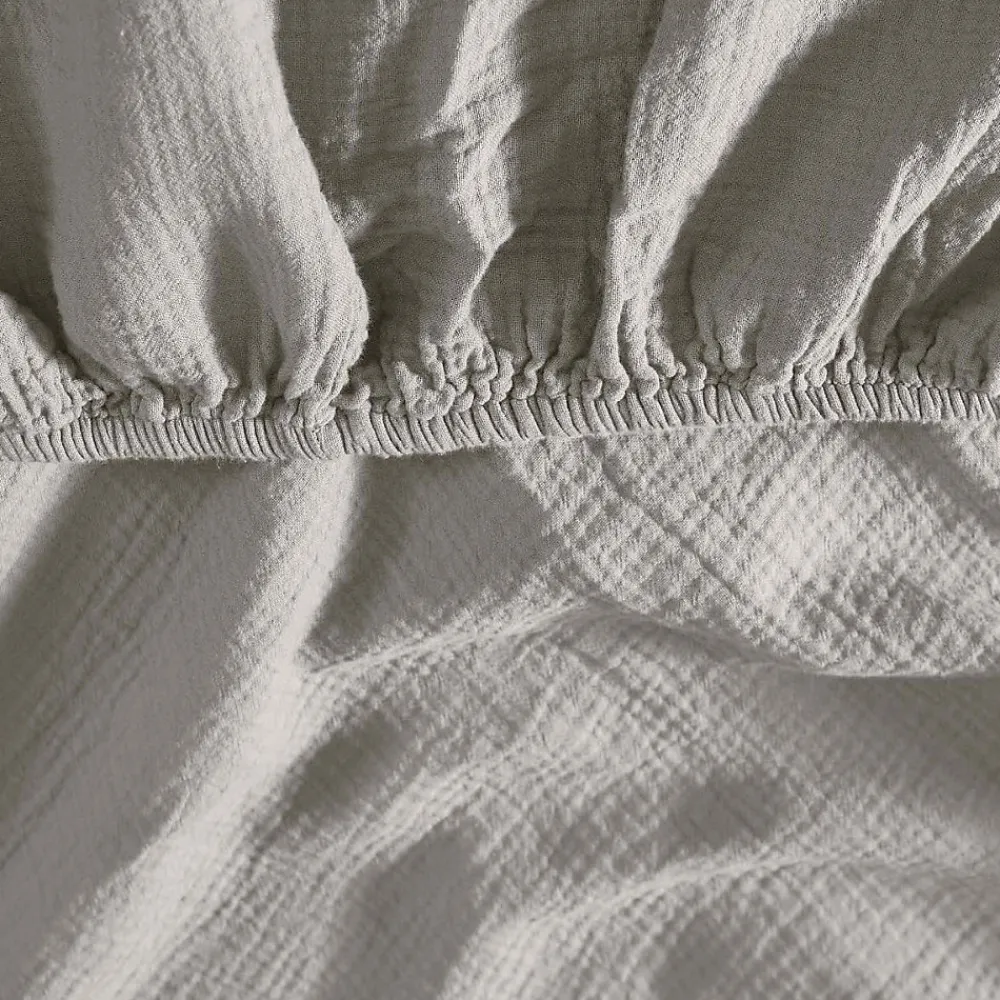 Drap housse en gaze de coton bonnet 30 cm Gris Perle 180x200 cm LOFT>Sensei Maison