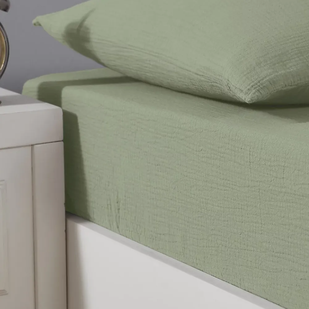 Sensei Maison Drap housse en gaze de coton bonnet 30 cm Sauge 160x200 cm LOFT* Drap Housse|Drap Housse