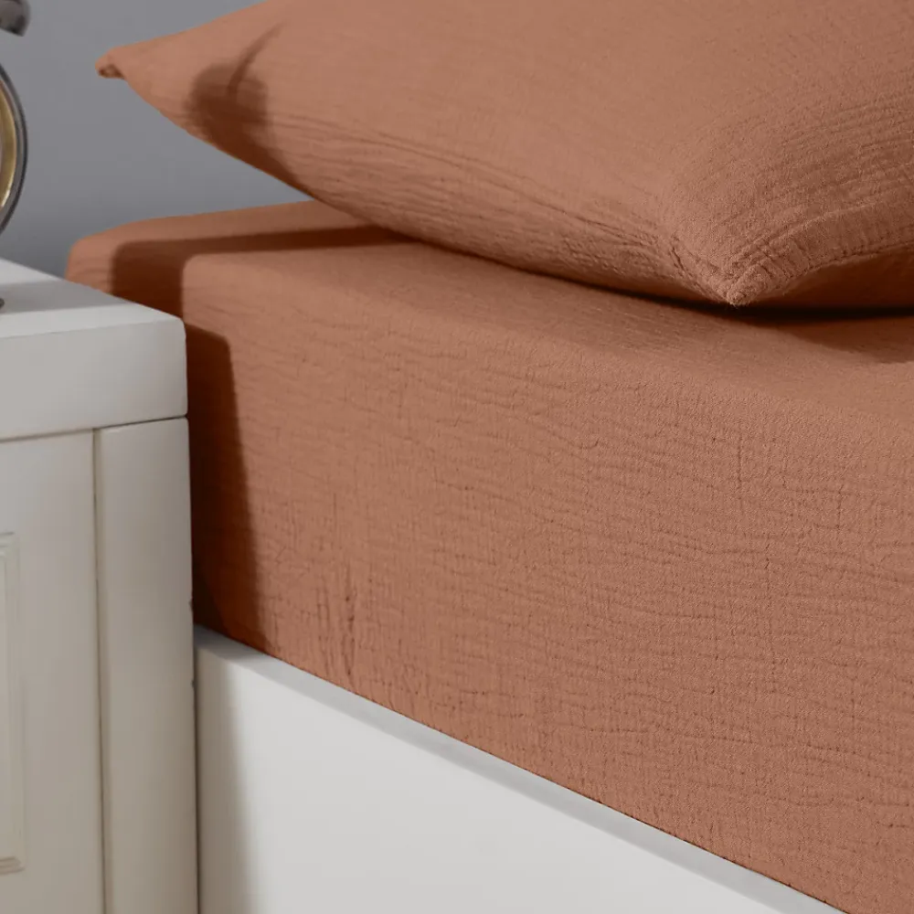 Sensei Maison Drap housse en gaze de coton bonnet 30 cm Brique 160x200 cm LOFT* Drap Housse|Drap Housse