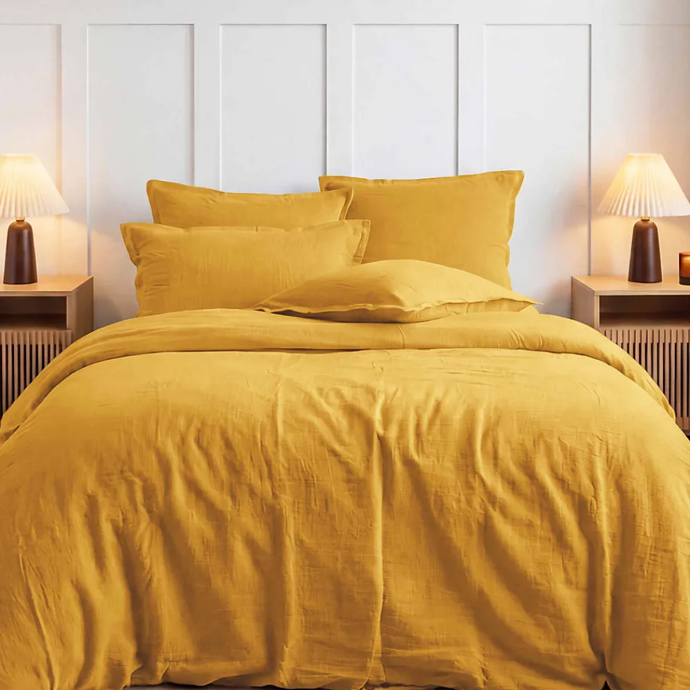 Drap housse en gaze de coton bonnet 30 cm Caramel 180x200 cm LOFT>Sensei Maison