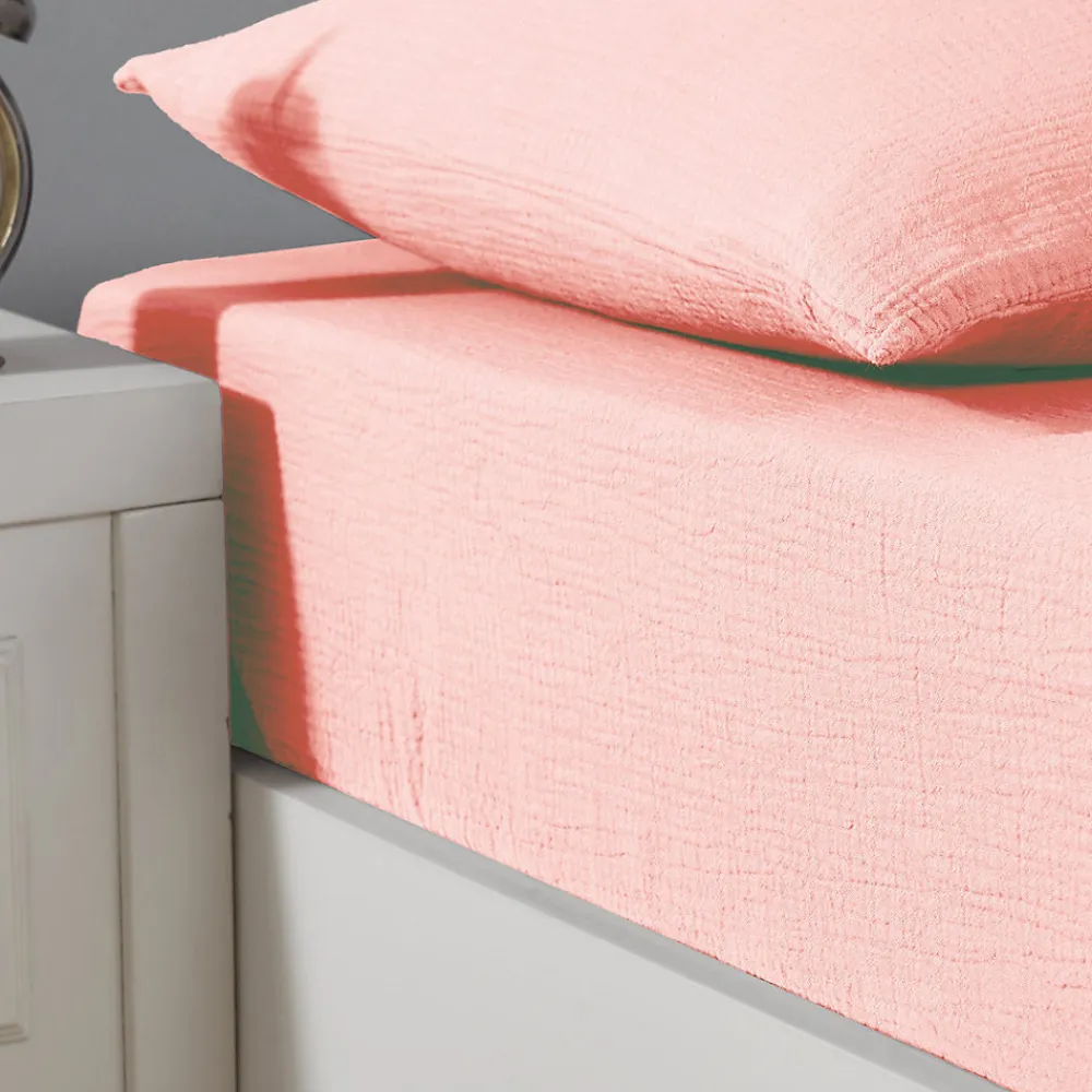 Drap housse en gaze de coton bonnet 30 cm Poudre 180x200 cm LOFT>Sensei Maison Best
