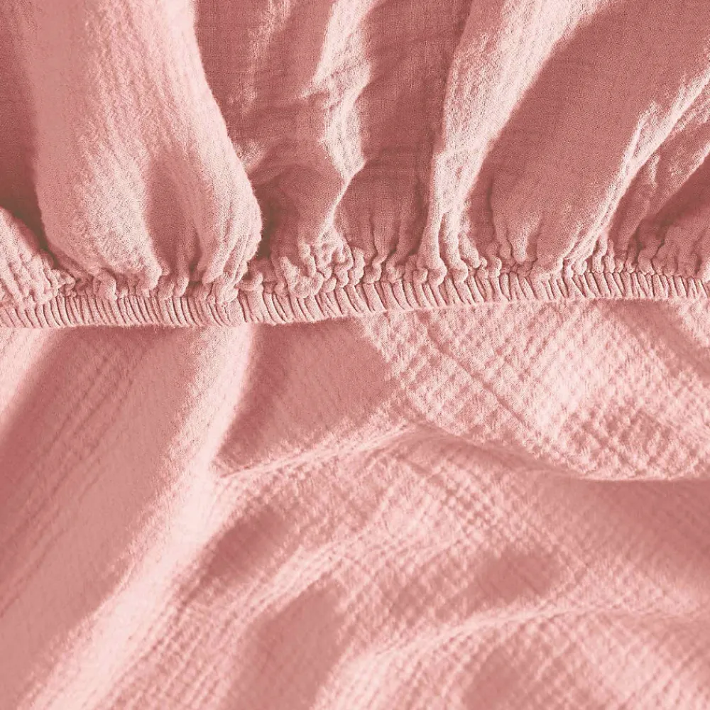 Drap housse en gaze de coton bonnet 30 cm Poudre 180x200 cm LOFT>Sensei Maison Best