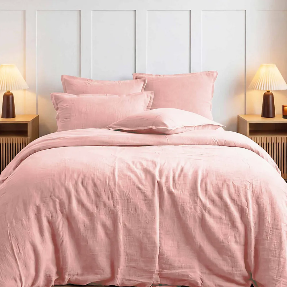 Drap housse en gaze de coton bonnet 30 cm Poudre 180x200 cm LOFT>Sensei Maison Best