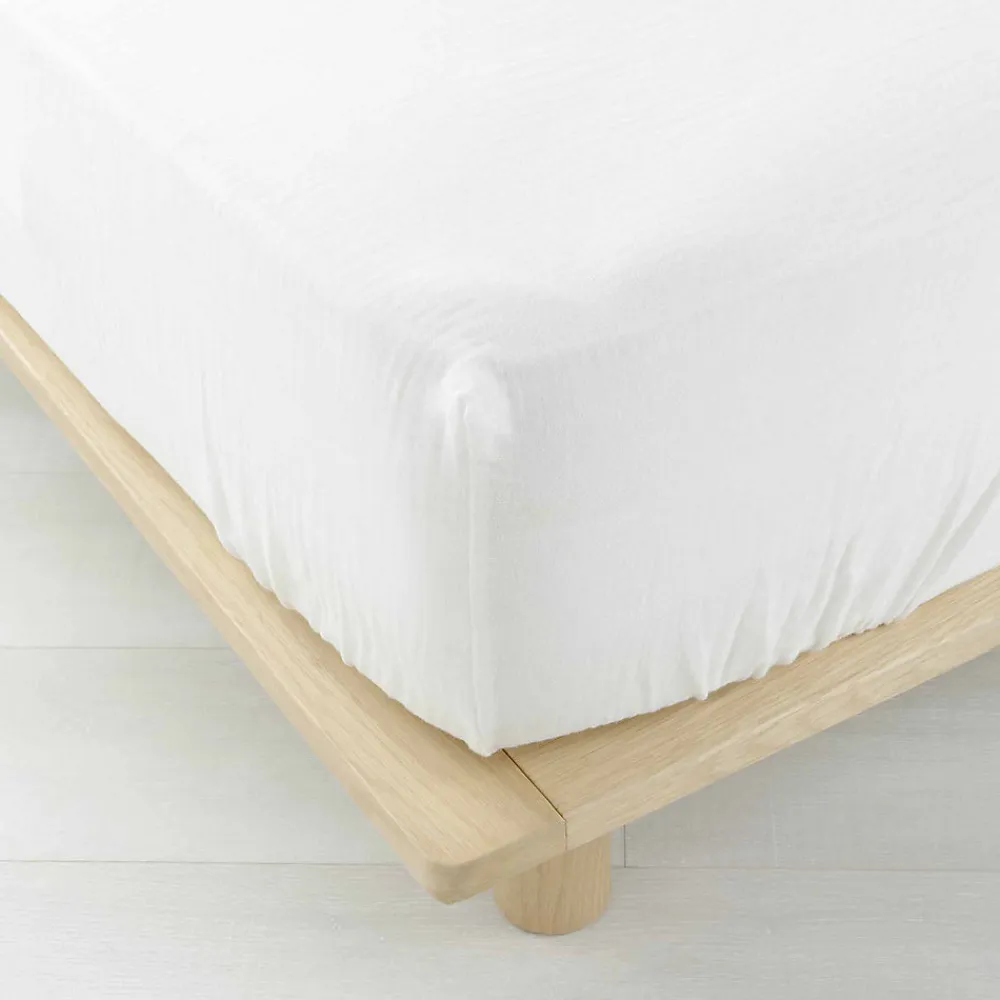 Drap Housse en gaze de coton (140x190 cm - Blanc)>Douceur D'Intérieur Discount