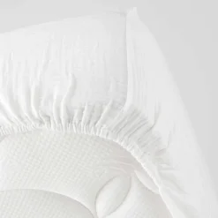 Drap Housse en gaze de coton (140x190 cm - Blanc)><noscript><img width=