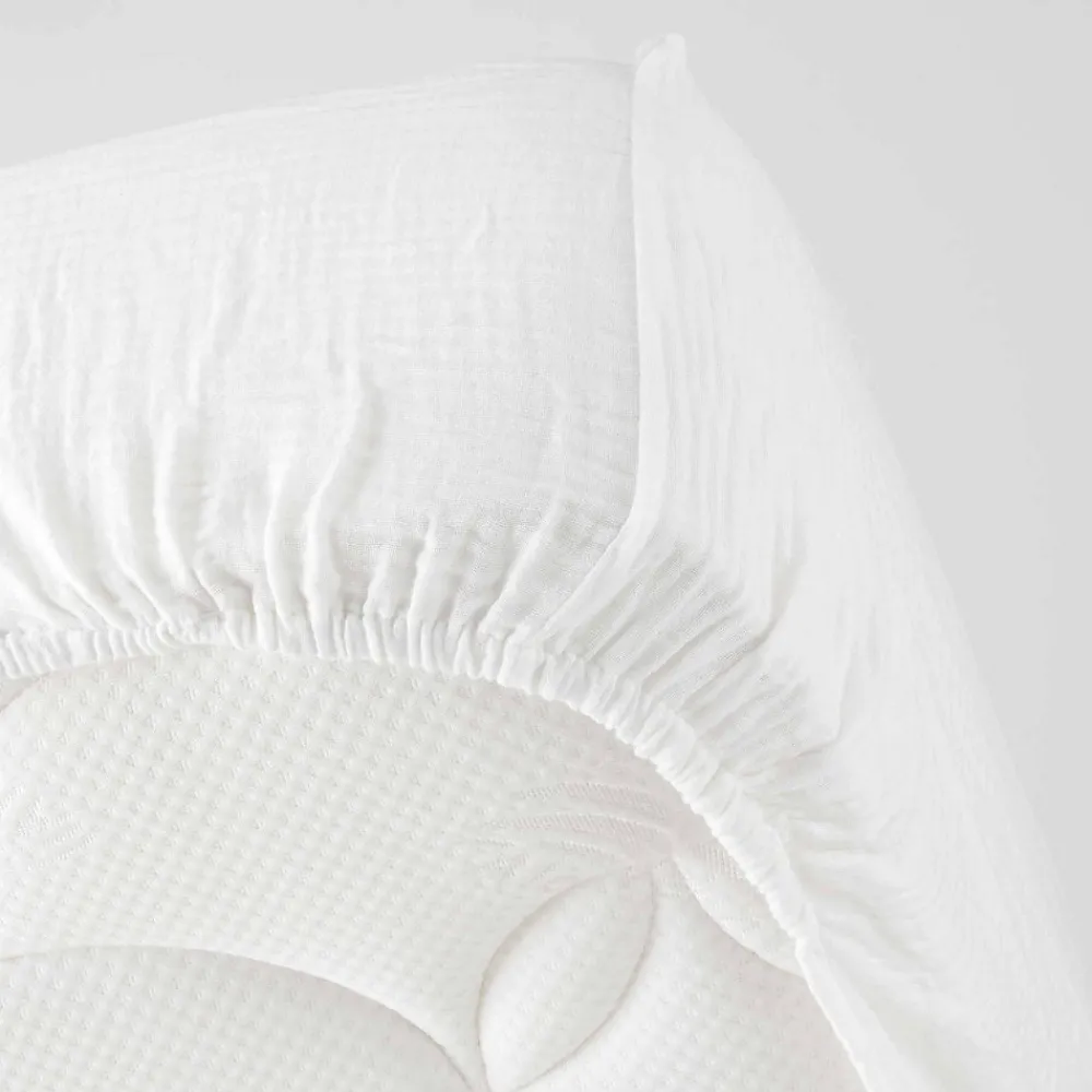 Drap Housse en gaze de coton (140x190 cm - Blanc)>Douceur D'Intérieur Discount