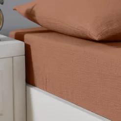 Sensei Maison Drap housse en gaze de coton bonnet 30 cm Brique 140x200 cm LOFT* Drap Housse|Drap Housse