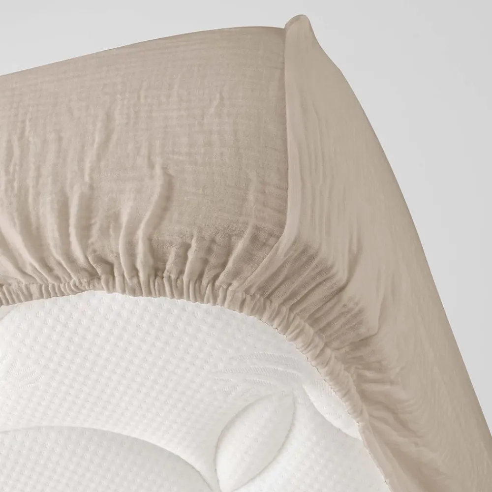 Eden Drap housse en gaze de coton 160 x 200 cm Tendance uni sable* Drap Housse|Drap Housse