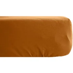 Drap housse en lin lavé froissé 140x190 cm SONATE orange Terre Cuite><noscript><img width=