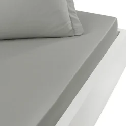Drap housse en percale de coton bonnet 30 cm Gris Perle 140x190 cm SOFT PERCALE>Sensei Maison Best