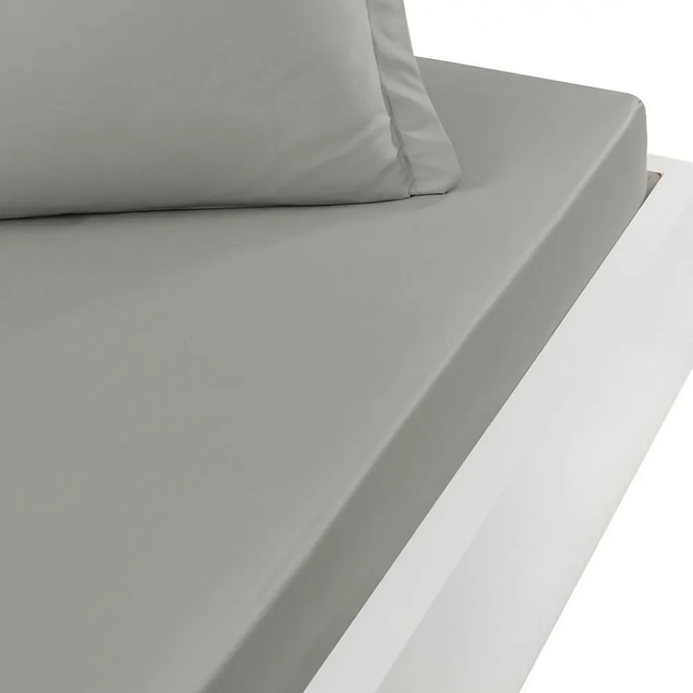 Drap housse en percale de coton bonnet 30 cm Gris Perle 140x200 cm SOFT PERCALE>Sensei Maison New