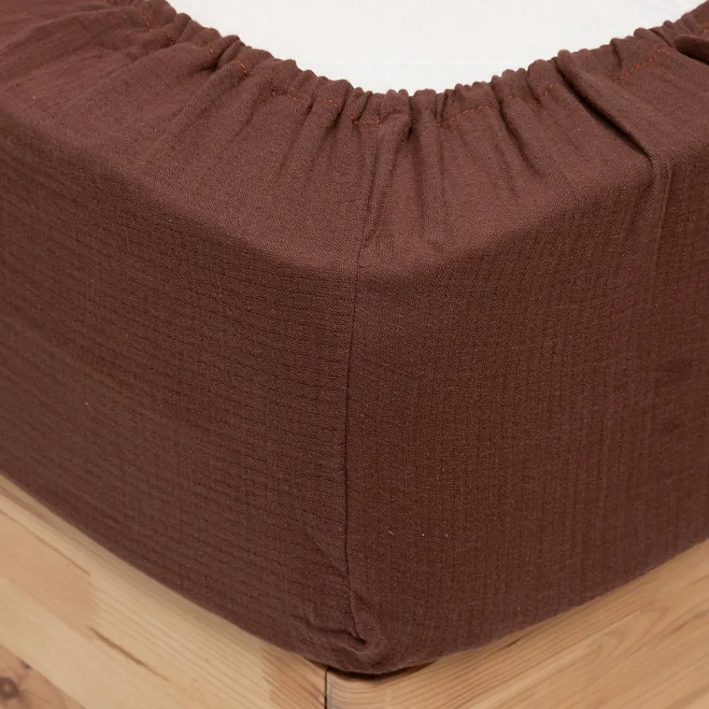 Drap housse Flora gaze de coton marron 140x190cm - Atmosphera>Atmosphera Créateur D'Intérieur Online