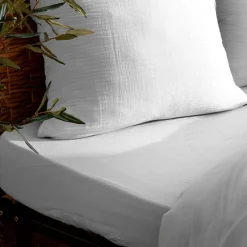 Drap housse Flora gaze de coton blanc 140x190cm - Atmosphera><noscript><img width=