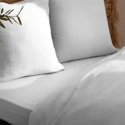 Drap housse Flora gaze de coton blanc 140x190cm - Atmosphera><noscript><img width=