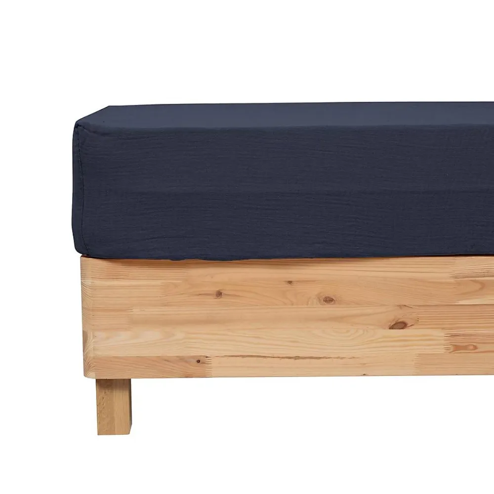 Atmosphera Créateur D'Intérieur Drap housse Flora gaze de coton bleu 140x190cm - Atmosphera* Boutis, Couvre-Lit, Édredon