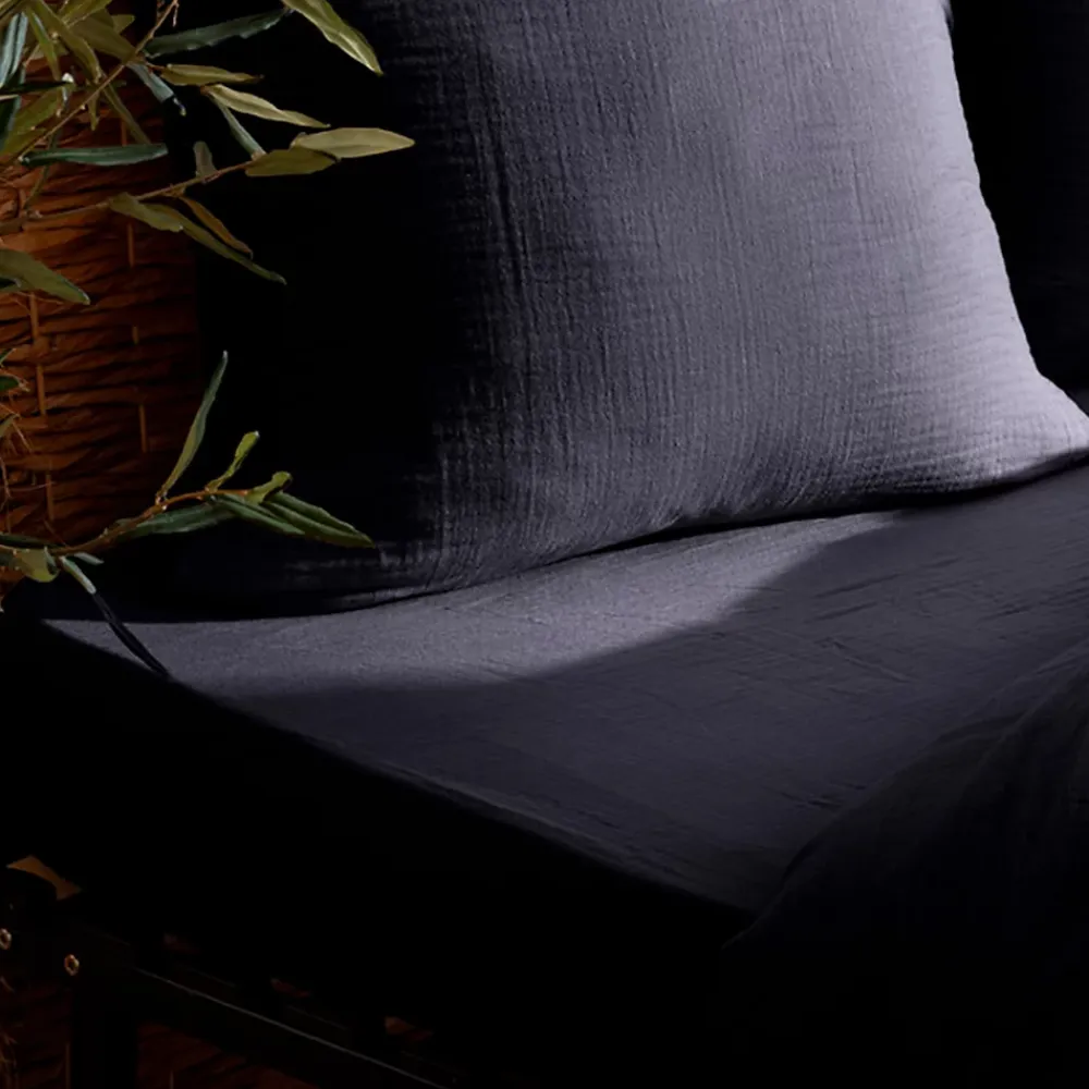 Atmosphera Créateur D'Intérieur Drap housse Flora gaze de coton bleu 140x190cm - Atmosphera* Boutis, Couvre-Lit, Édredon