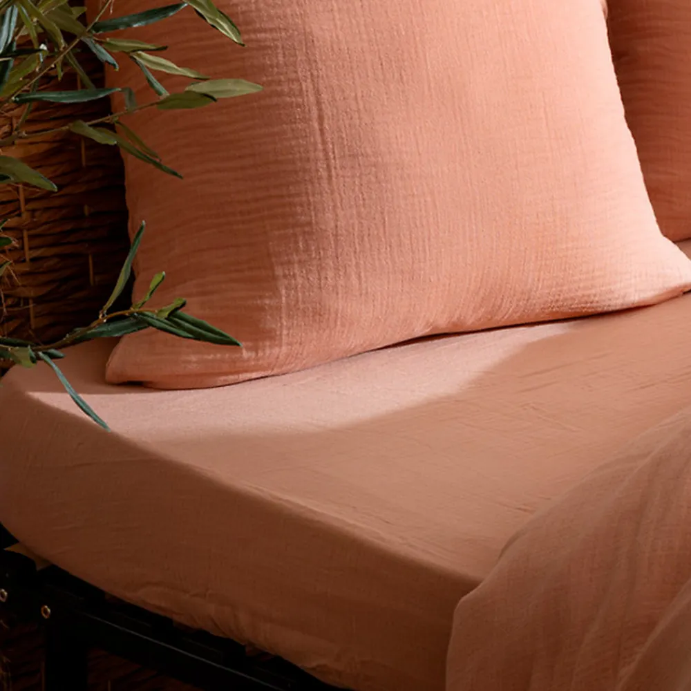 Drap housse Flora gaze de coton rose 140x190cm - Atmosphera>Atmosphera Créateur D'Intérieur Sale