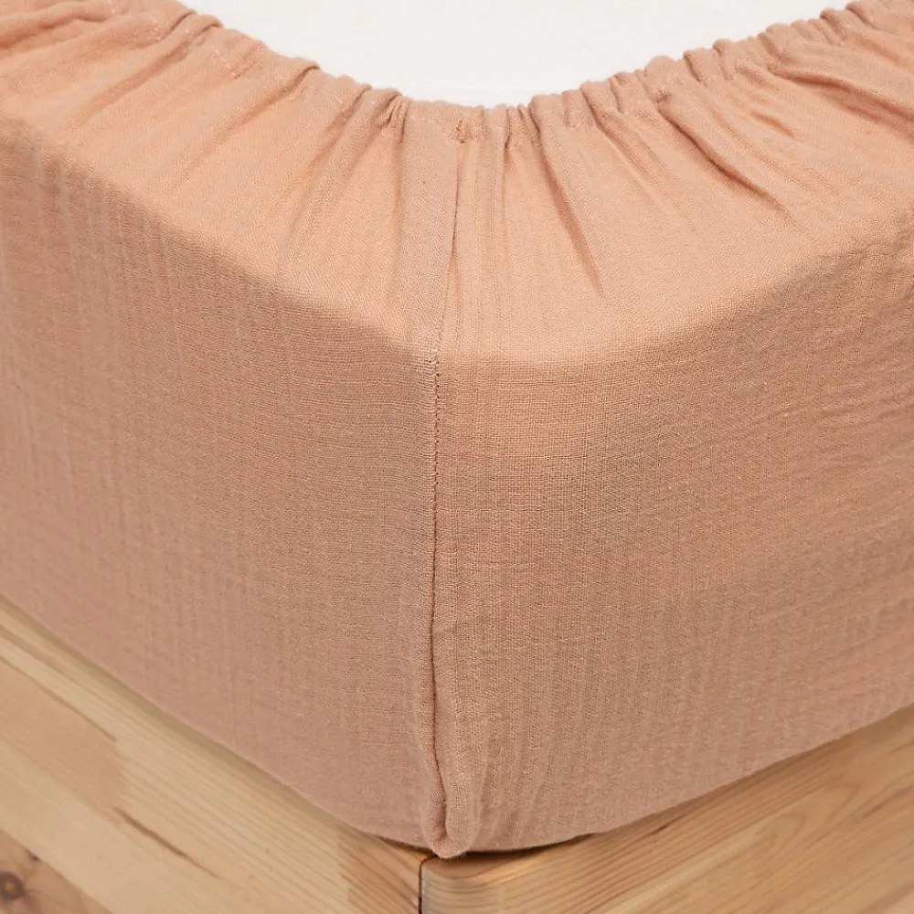 Drap housse Flora gaze de coton rose 140x190cm - Atmosphera>Atmosphera Créateur D'Intérieur Sale