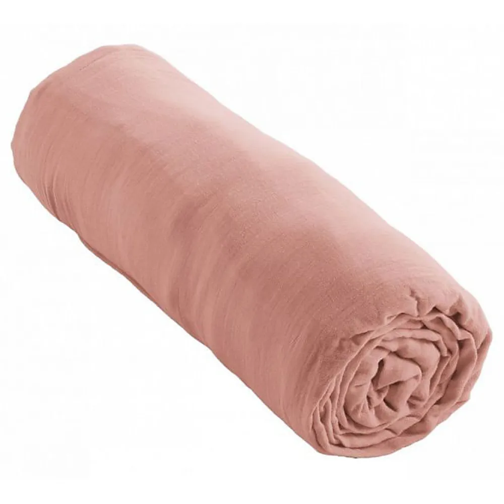 Drap housse "Gaïa" toutes dimensions "Gaze de Coton" - Gaïa Rose Pêche - 200 x 200 cm bonnet de 30 cm>L'Effet Papillon Discount