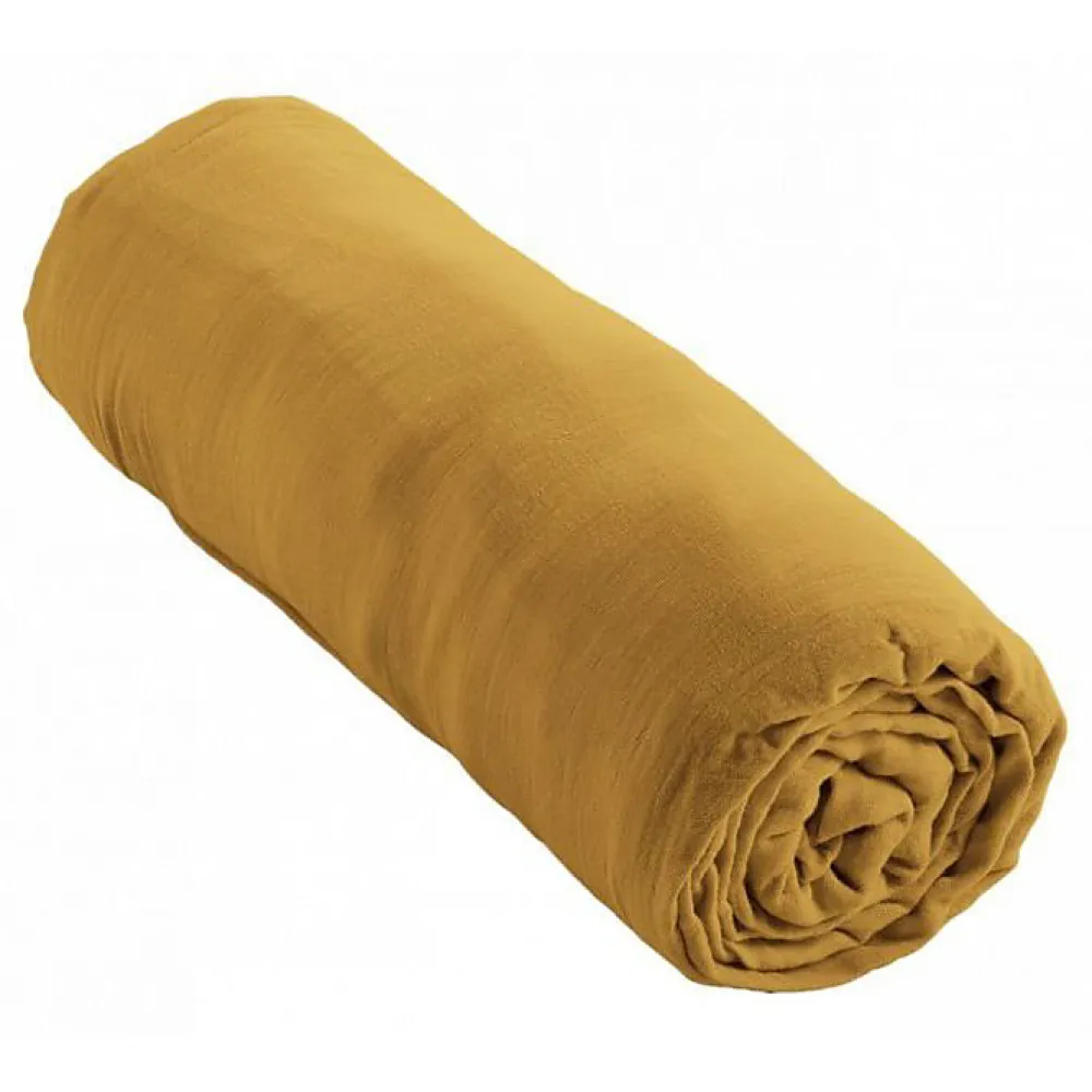 L'Effet Papillon Drap housse "Gaïa" toutes dimensions "Gaze de Coton" - Gaïa Safran - 180 x 200 cm bonnet de 30 cm* Drap Housse|Drap Housse