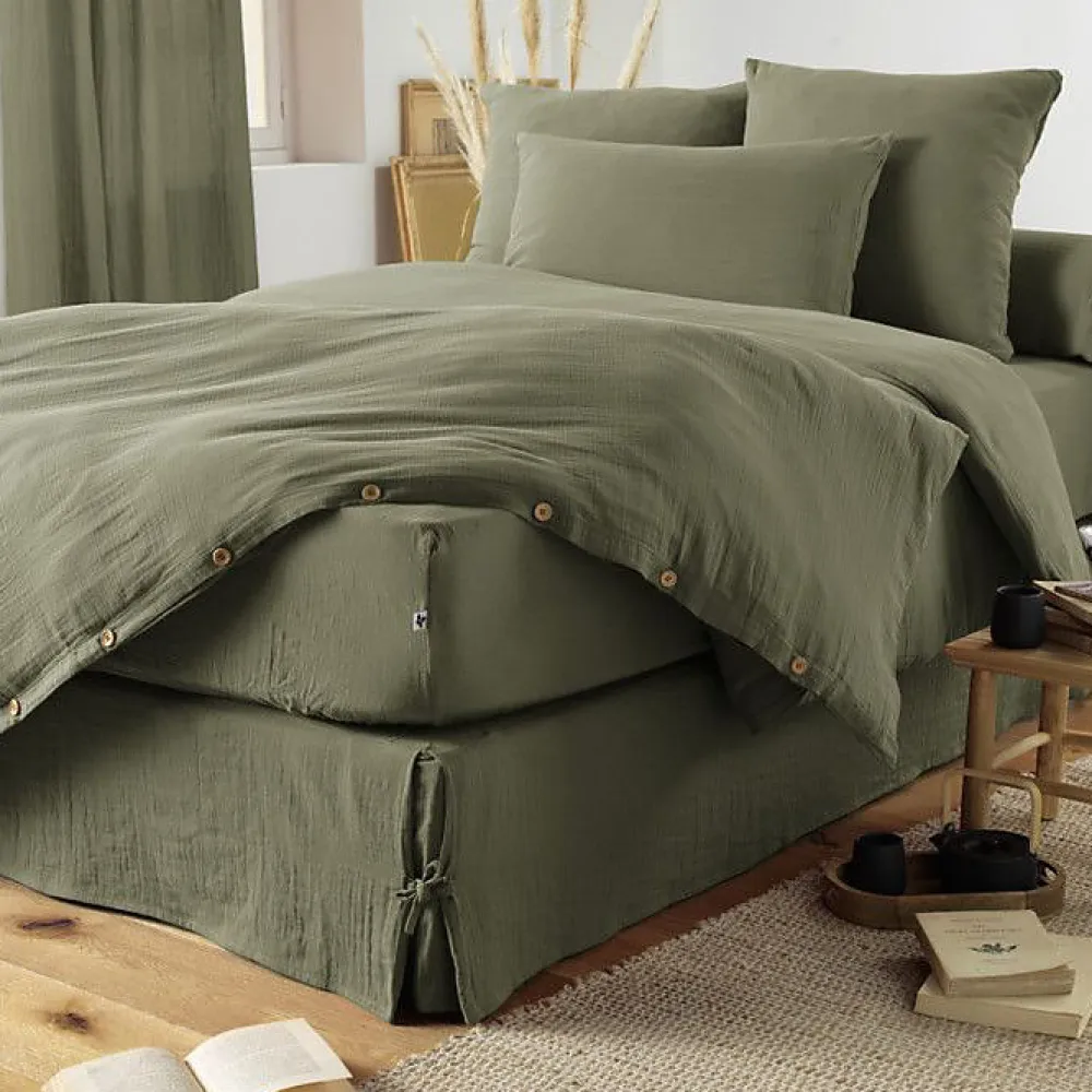Drap housse "Gaïa" toutes dimensions "Gaze de Coton" - Gaïa Romarin - 140 x 190 cm bonnet de 30 cm>L'Effet Papillon