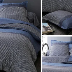 Drap housse imprimé 200x200 cm bonnet 30 cm satin de coton ENZO bleu><noscript><img width=