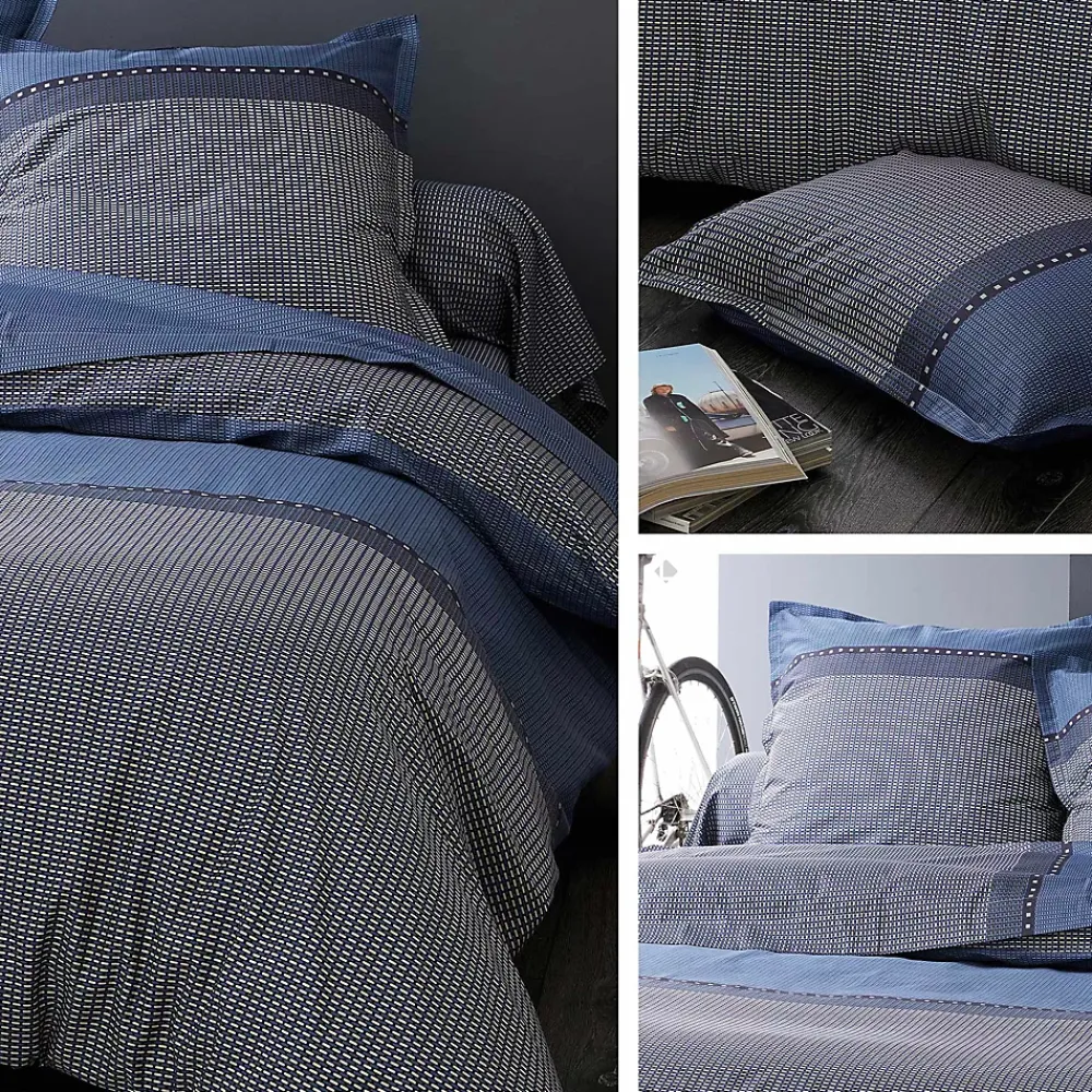 Linnea Drap housse imprimé 90x190 cm bonnet 30 cm satin de coton ENZO bleu* Drap Housse|Drap Housse