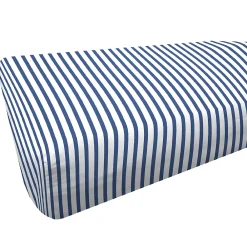 Linnea Drap housse imprimé 90x190 cm coton biologique OCTOPUSSE à rayures Bleu et Blanc Bonnet 25 cm* Drap Housse|Drap Housse