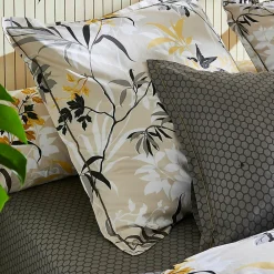 Drap housse imprimé 200x200 cm percale de coton ASIA gris Anthracite Bonnet 40 cm><noscript><img width=