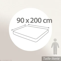 Drap housse imprimé 90x200 cm percale de coton ROMEO bleu Baltique Bonnet 40 cm><noscript><img width=