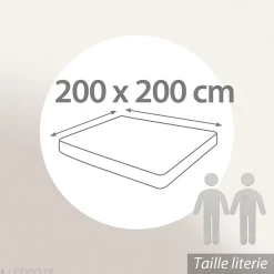 Linnea Drap housse imprimé 200x200 cm satin de coton VOYAGE Lin Bonnet 30 cm* Drap Housse|Drap Housse