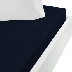Drap housse jersey coton peigné extensible bonnet 30 cm Bleu Nuit 160x200 cm MANHATTAN>Sensei Maison Online