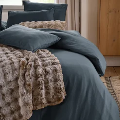 Linnea Drap housse MILOS mousseline de coton 140x200 cm bonnet 30 cm uni noir granit* Drap Housse|Drap Housse