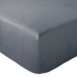 Linnea Drap housse MILOS mousseline de coton 140x200 cm bonnet 30 cm uni noir granit* Drap Housse|Drap Housse