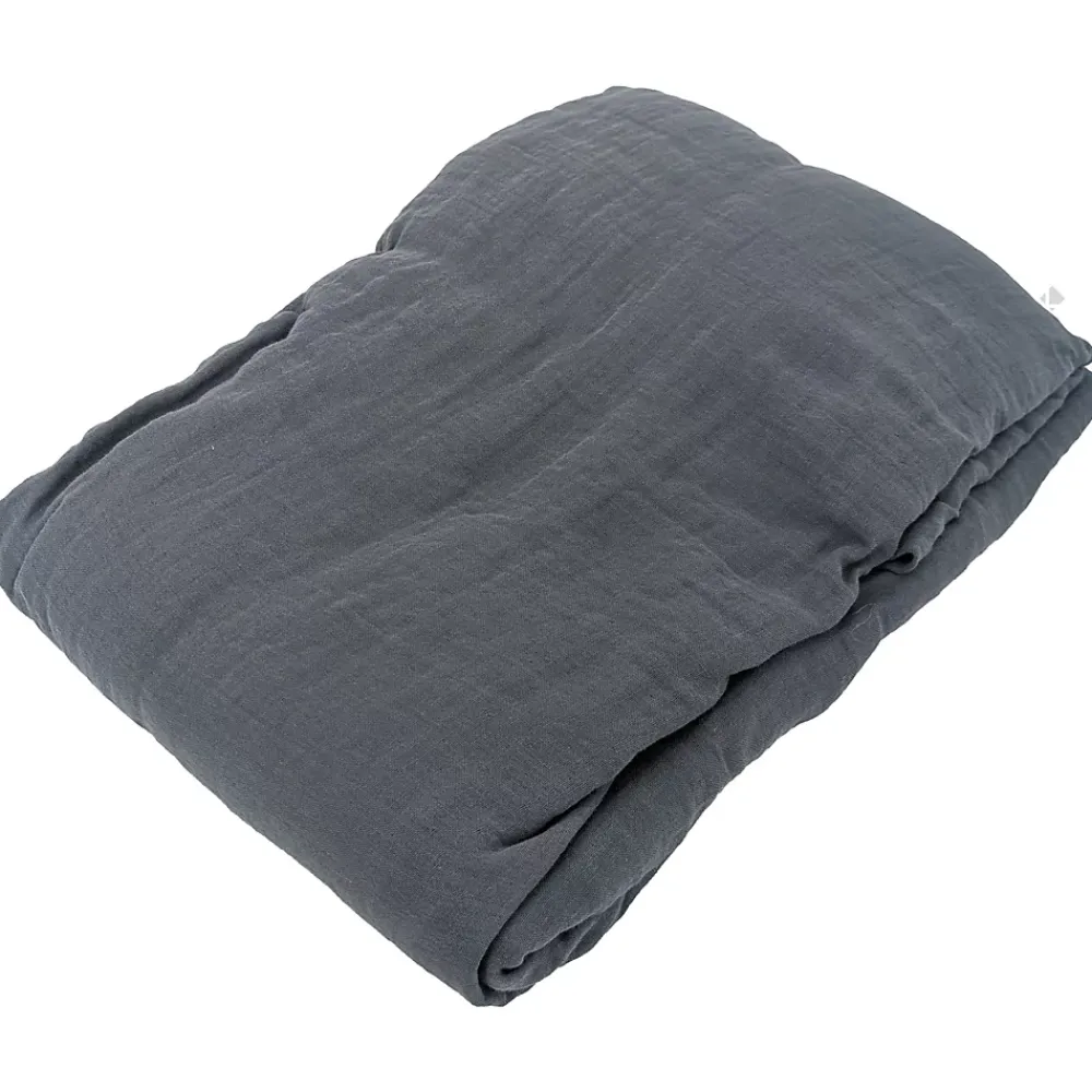 Linnea Drap housse MILOS mousseline de coton 140x200 cm bonnet 30 cm uni noir granit* Drap Housse|Drap Housse