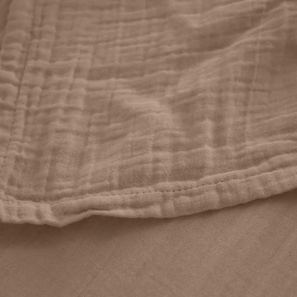 Drap housse MILOS mousseline de coton 140x200 cm bonnet 30 cm uni marron camel>Linnea
