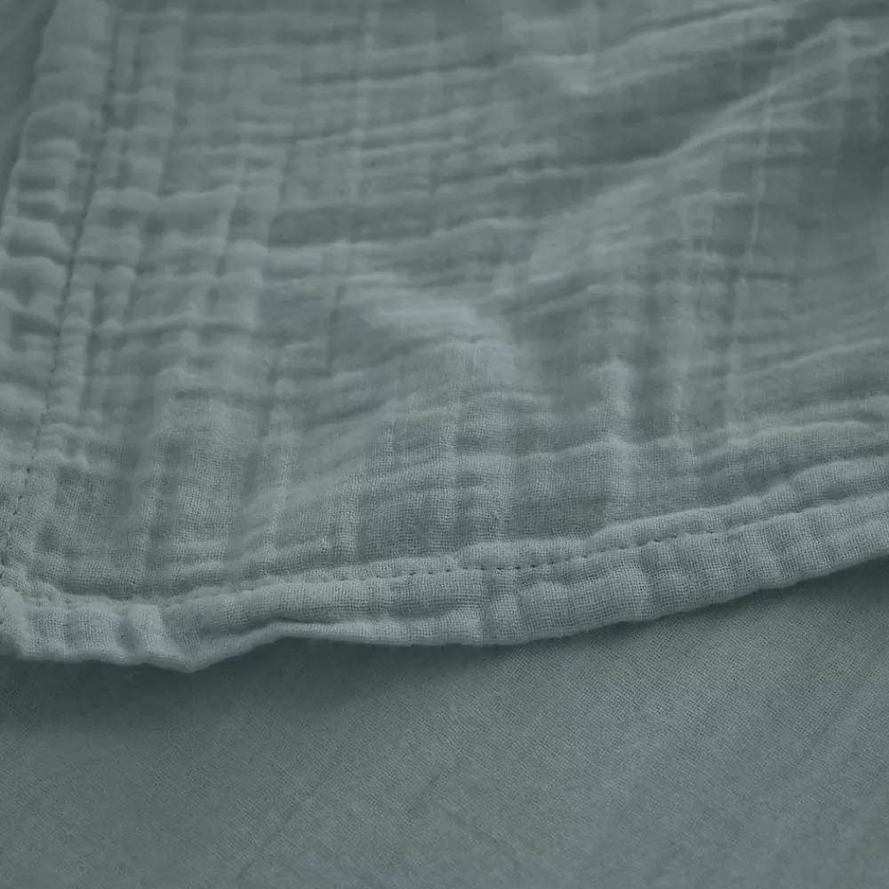 Linnea Drap housse MILOS mousseline de coton 180x200 cm bonnet 30 cm uni vert lichen* Drap Housse|Drap Housse