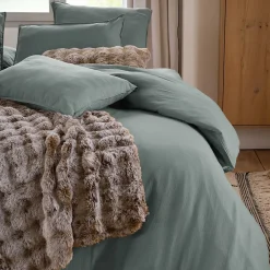 Linnea Drap housse MILOS mousseline de coton 180x200 cm bonnet 30 cm uni vert lichen* Drap Housse|Drap Housse