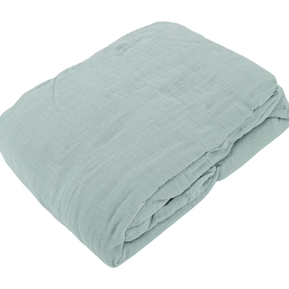 Linnea Drap housse MILOS mousseline de coton 180x200 cm bonnet 30 cm uni vert lichen* Drap Housse|Drap Housse