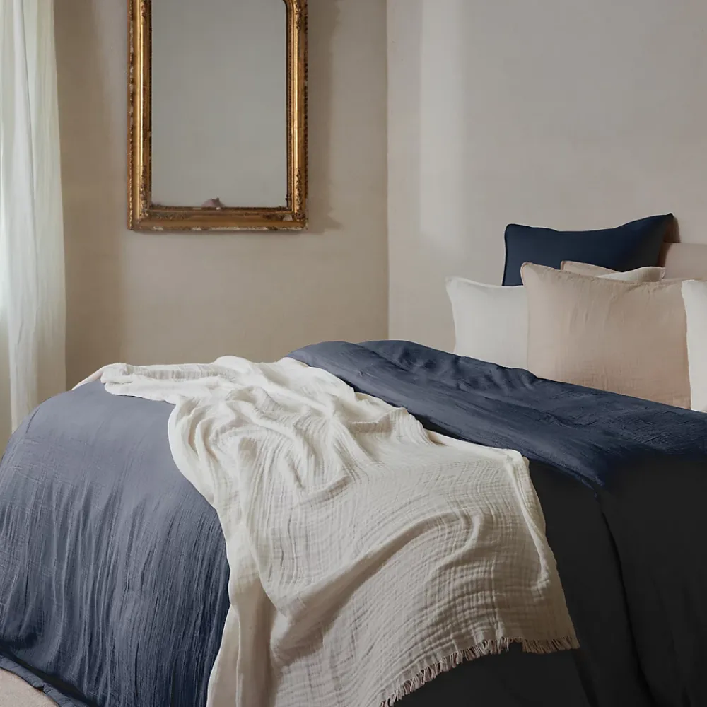 Linnea Drap housse MILOS mousseline de coton 180x200 cm bonnet 30 cm uni noir granit* Drap Housse|Drap Housse