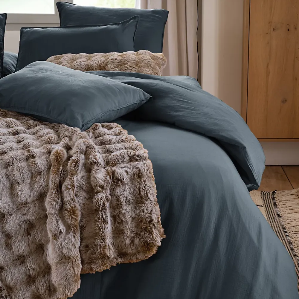 Linnea Drap housse MILOS mousseline de coton 180x200 cm bonnet 30 cm uni noir granit* Drap Housse|Drap Housse