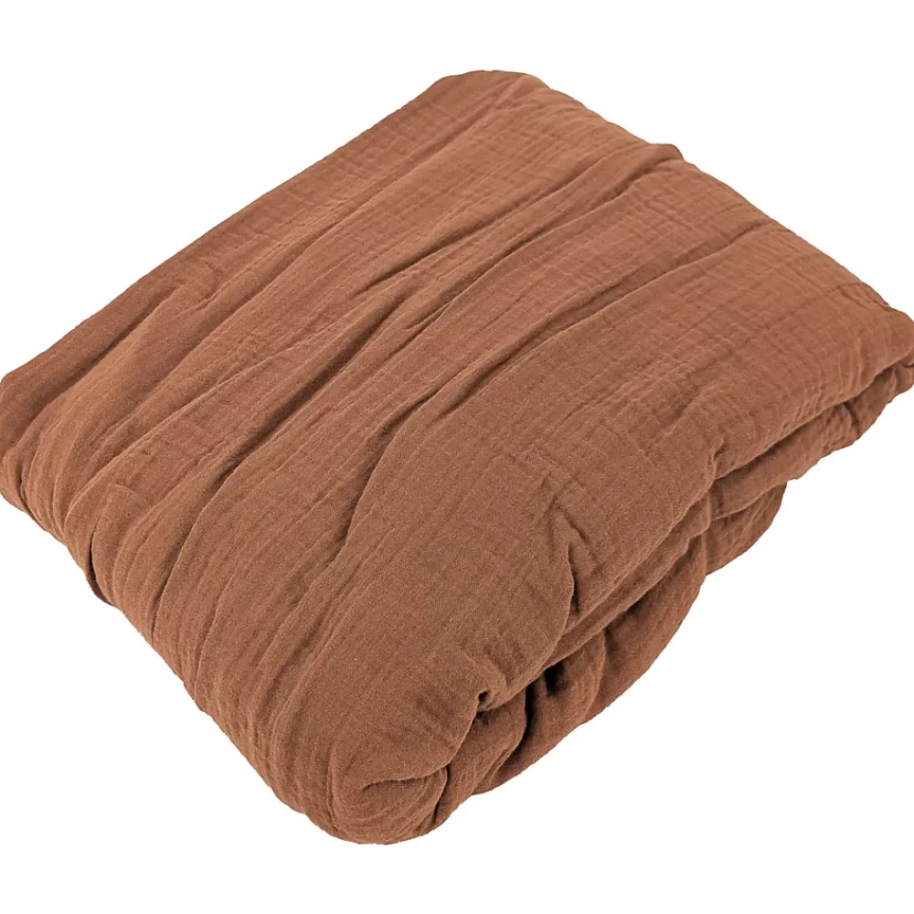 Linnea Drap housse MILOS mousseline de coton 160x200 cm bonnet 30 cm uni marron cognac* Drap Housse|Drap Housse