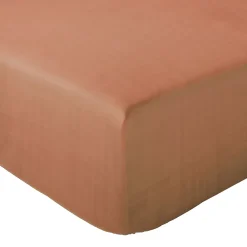 Linnea Drap housse MILOS mousseline de coton 160x200 cm bonnet 30 cm uni marron cognac* Drap Housse|Drap Housse