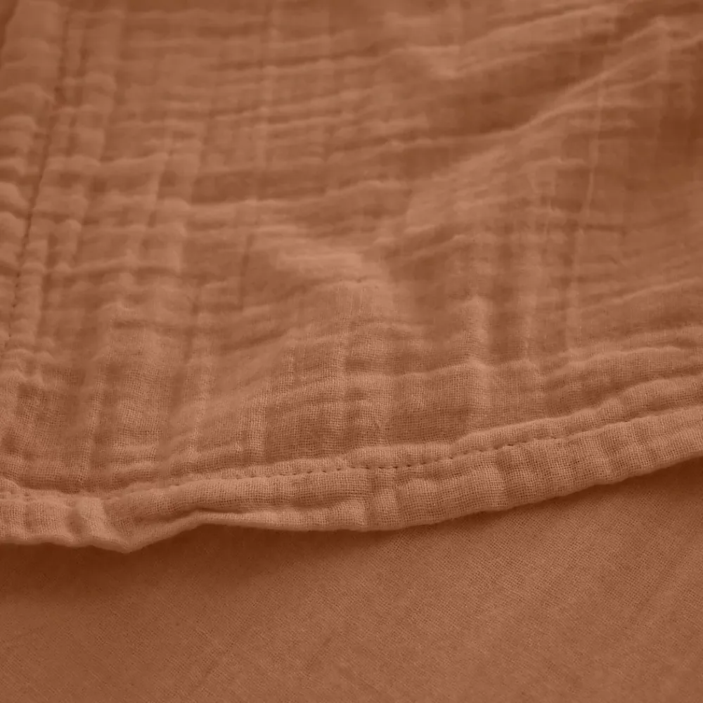 Linnea Drap housse MILOS mousseline de coton 160x200 cm bonnet 30 cm uni marron cognac* Drap Housse|Drap Housse