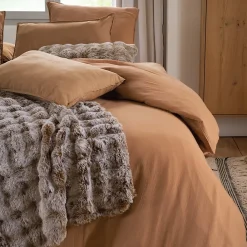 Linnea Drap housse MILOS mousseline de coton 160x200 cm bonnet 30 cm uni marron cognac* Drap Housse|Drap Housse