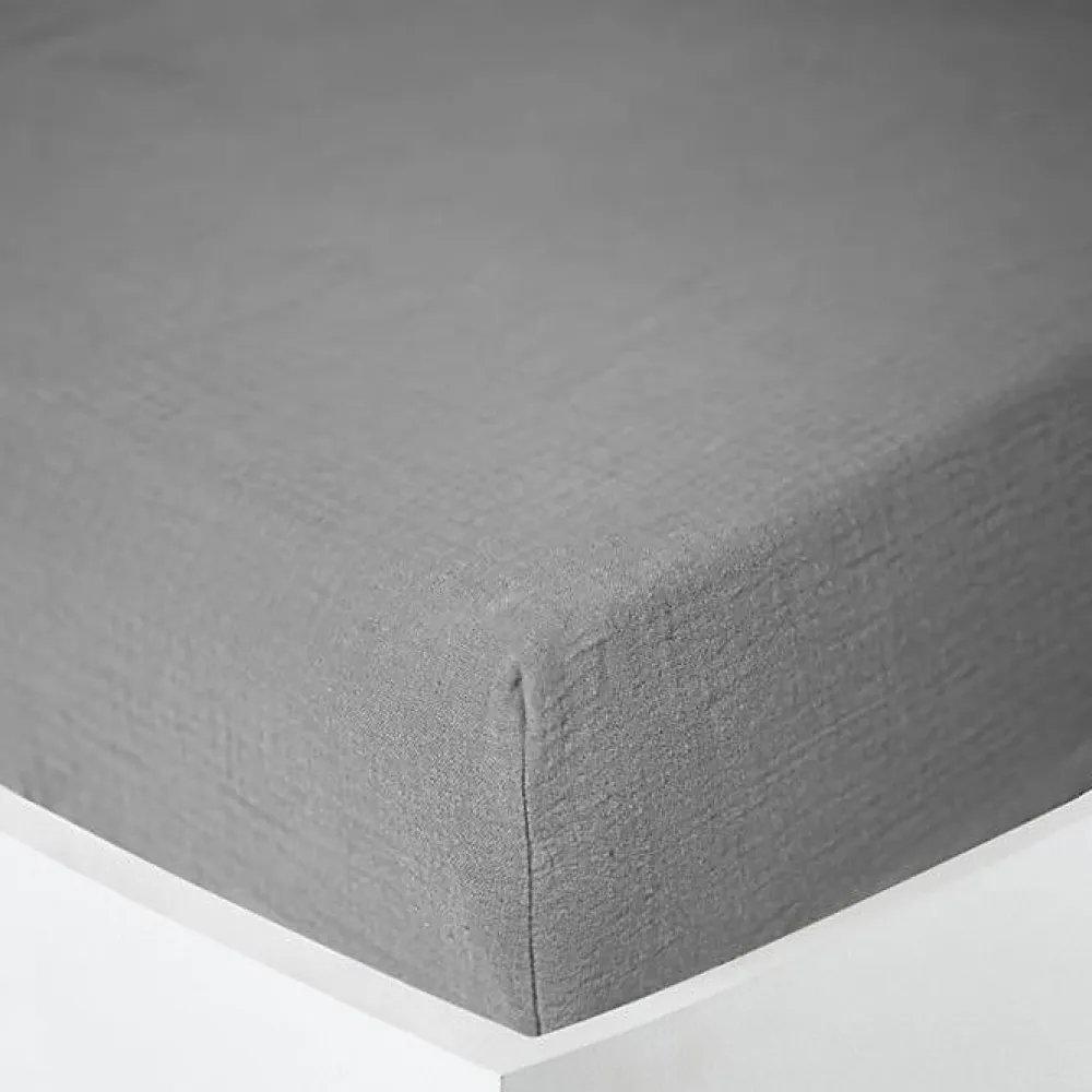 Drap housse "Noah" toutes dimensions "Gaze de Coton" - Noah Ardoise - 90 x 190 cm bonnet de 30 cm>Coton Pur New
