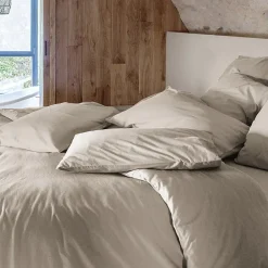 Linnea Drap housse PALACE pur coton lavé 180x200 cm bonnet 35 cm uni beige lin* Drap Housse|Drap Housse